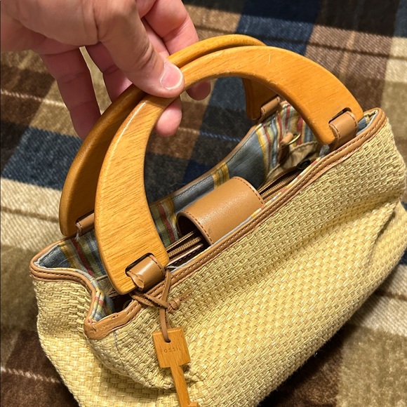 Fossil Handbags - Fossil Tan Woven Tote with Wooden Handles